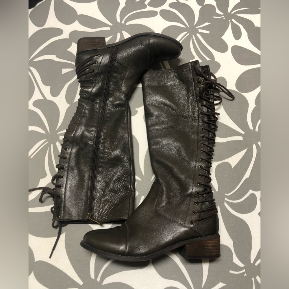 Brown Leather Lace Up Boots